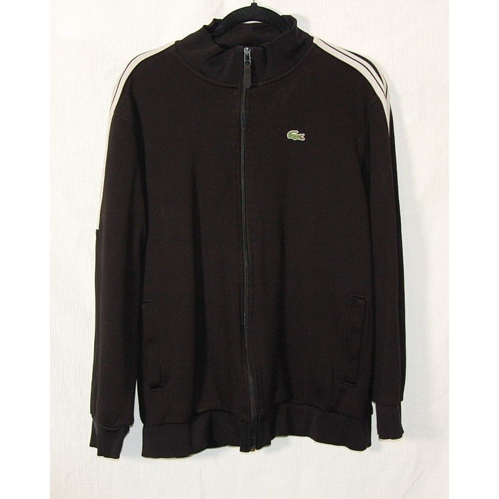 Lacoste Sport Track Jacket Full Zip 3 Stripe Black Athletic Preppy Mens 6
